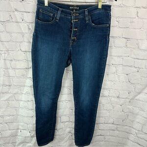 j. crew mercantile button fly jeans dark wash sz 29 cotton blend with stretch